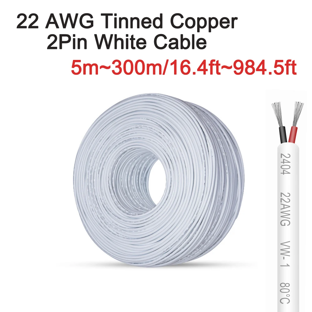 22 Awg Tinned Copper Cable White Jacketed Extension Electric Wire Cord 2pin  Line Free Cutting For Smd 5050 3528 Led Strip Light - Electrical Wires -  AliExpress