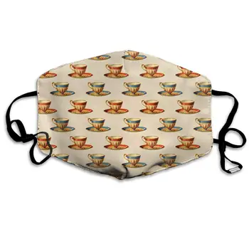 

Polyester Anti-dust Mouth Mask - Cool Teacup Vintage Graphics Washed Reusable Mouth-Muffle - Fashion Printed Face Masks for
