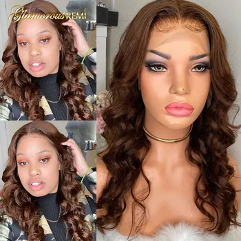 

Brazilian Body Wave Lace Front Wigs With Baby Hair Density150 T Part Human Hair Wig Color 4 Remy Hair For Woman Natural Hairline