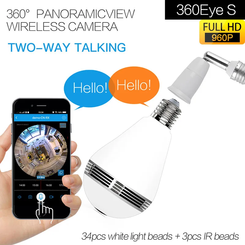 Панорамная лампа 360 градусов смарт WiFi 960P HD камера инфракрасное ночное видение CCTV рыбий глаз лампа ip-камера в форме лампы поддержка 128 ГБ TF Карта
