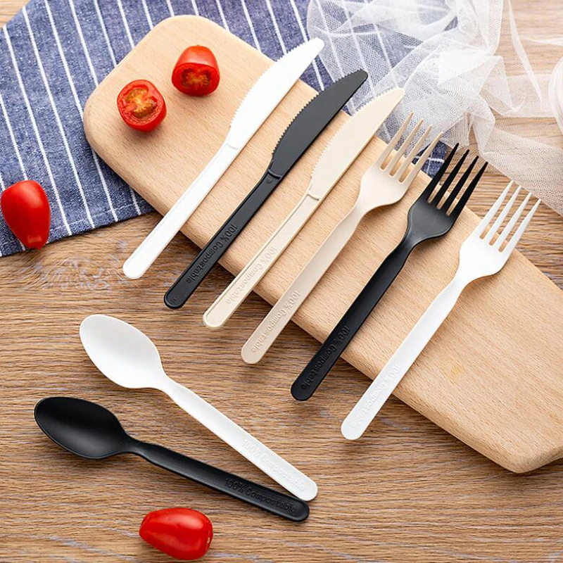 

50pcs disposable PLA corn starch cutlery forks knives and spoons High temperature resistance perfect alternative for plastic