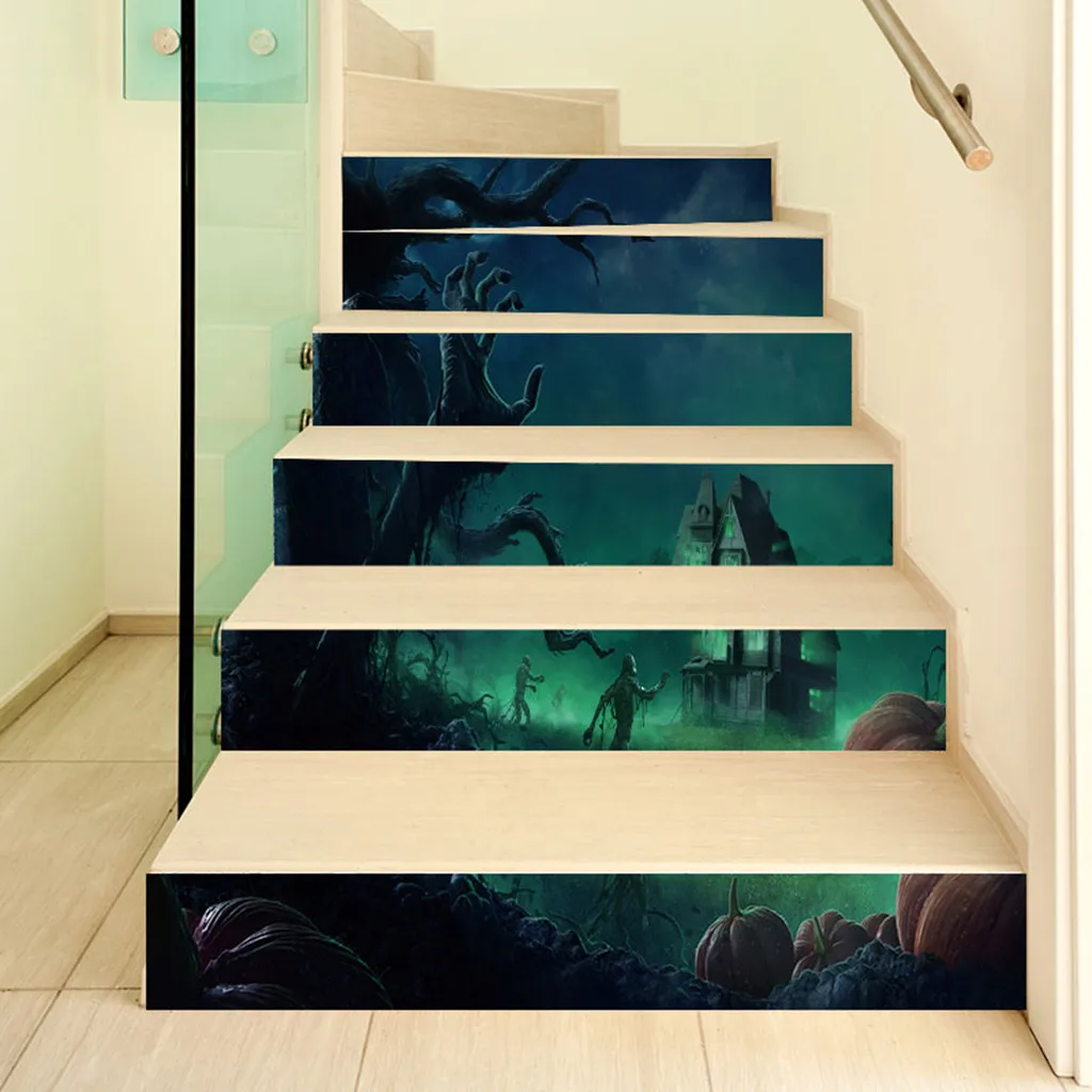 

KAKUDER wall stickers Halloween Crow Tombstone Staircase Stair Wall stickers Decors Self Adhesive Vinyl Decals adesivo de parede