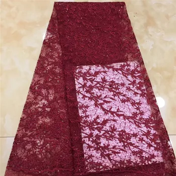 

Purple African Lace Fabric 5 yards 2020 red High Quality Lace Tulle French Embroidered Mesh Lace Fabric For Women Dress