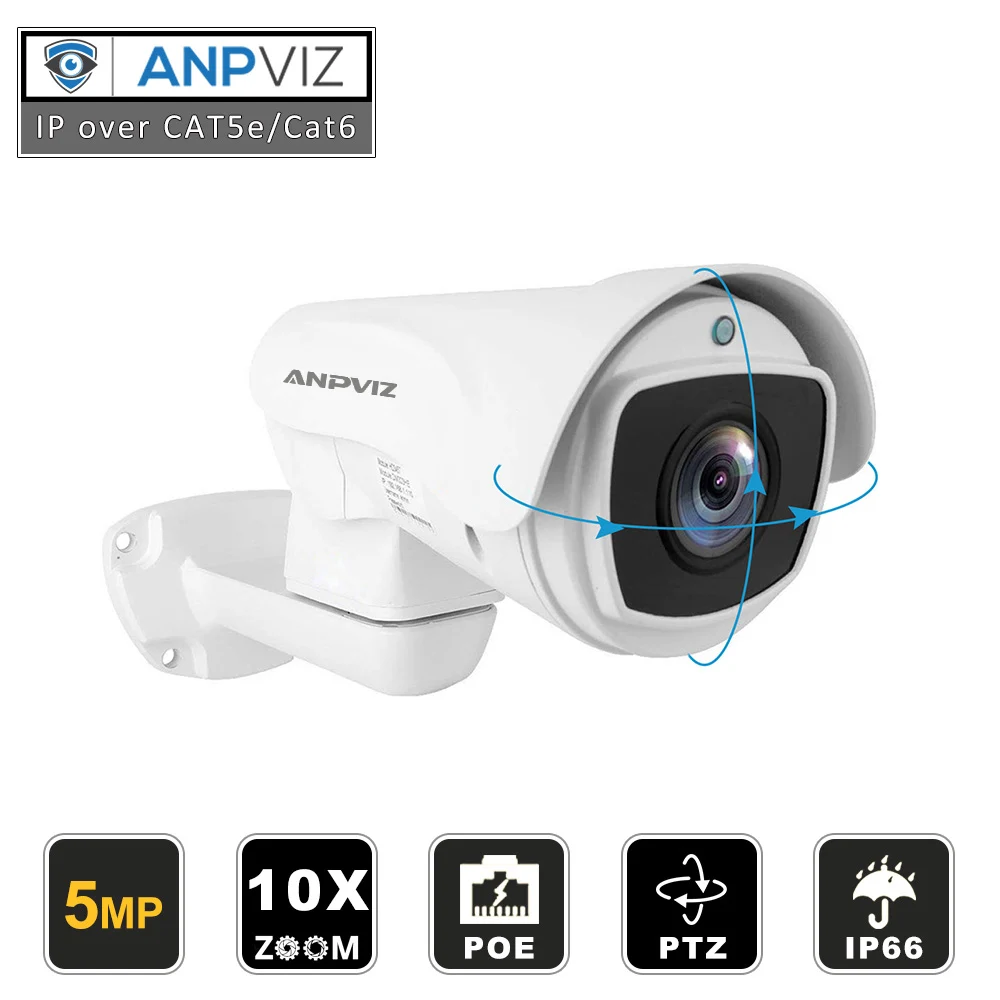 

ANPVIZ Outdoor 2MP/5MP Bullet POE PTZ IP Camera 4x/10x Optical Zoom HD Security PTZ Camera Weatherproof IR Night Vision