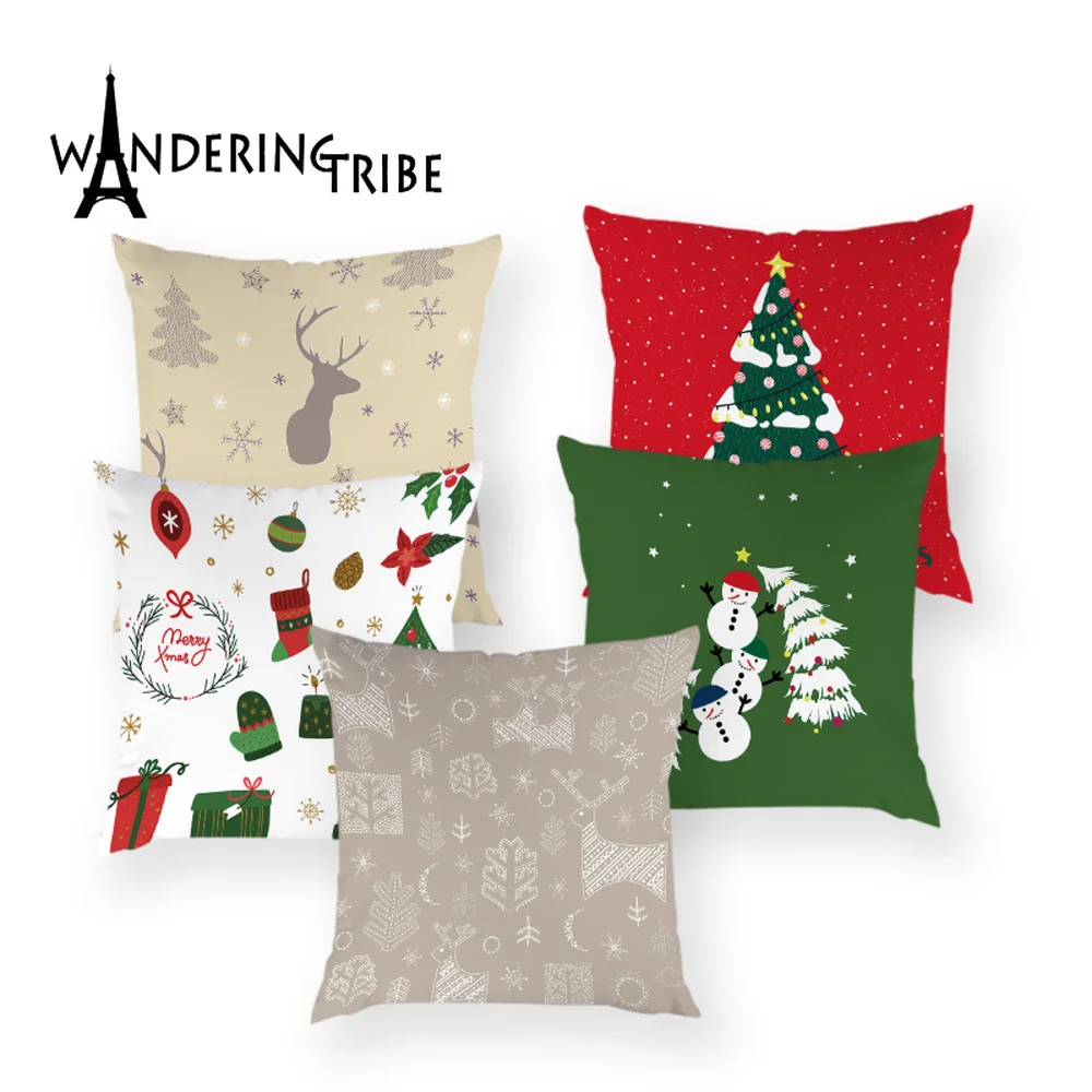 

Merry Christmas Pillow Case Cushion Cover Christmas Decorations for Home Kissen Christmas Tree for Car Seat Claus Gift Cushions