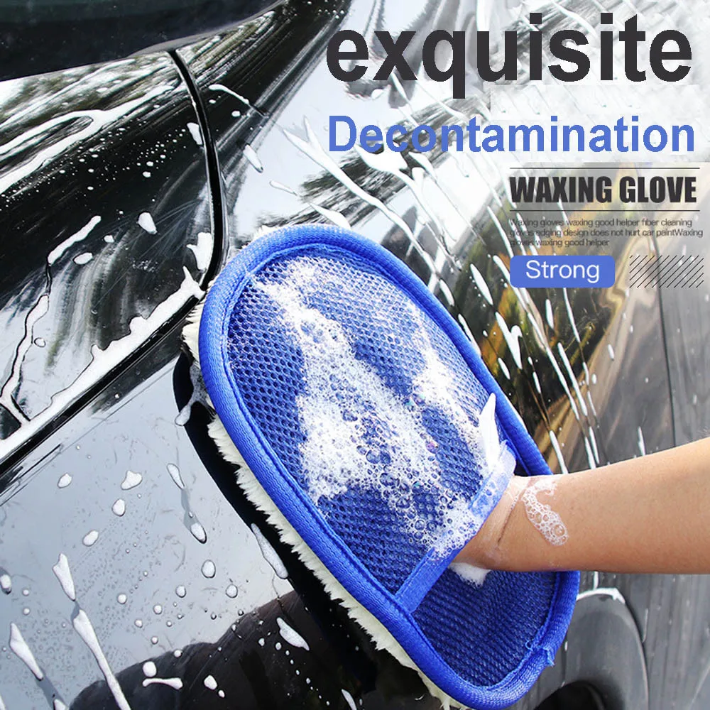 Фото Перчатки для мойки автомобиля губка щетка очиститель стекол синяя волна