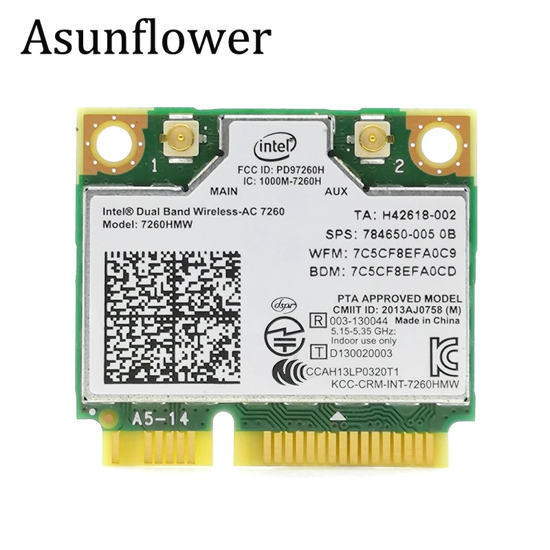 Asunflower Intel 7260AC/7260HMW 867M Двухдиапазонная 5G беспроводная сетевая карта 4,0 Bluetooth MINI PCIE