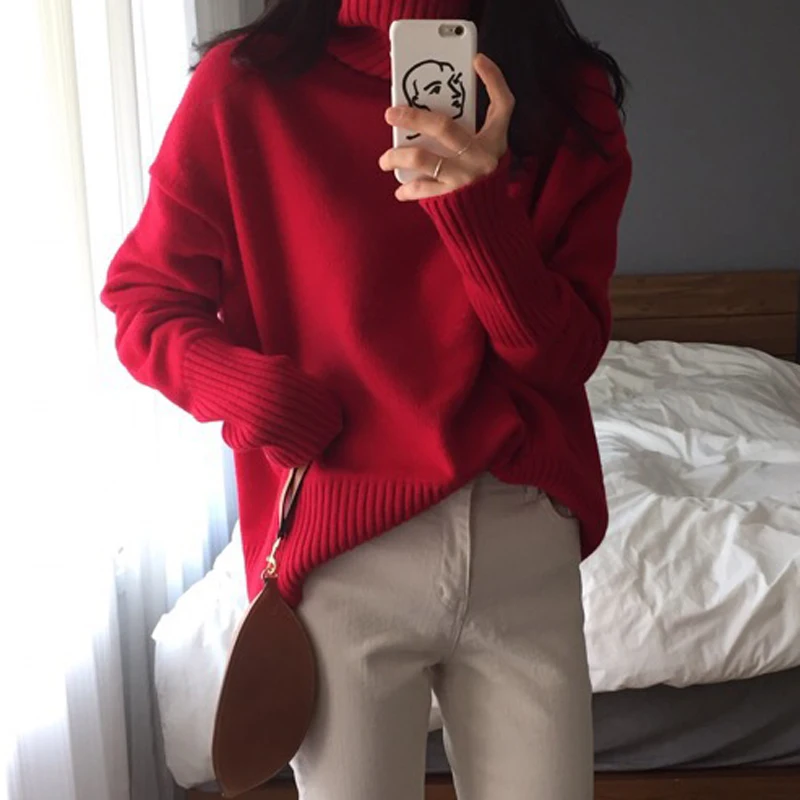 BGTEEVER Winter Turtleneck Long-sleeved Women Sweaters All-match Casual Warm Knitting Pullover Sweaters Female Knit Tops