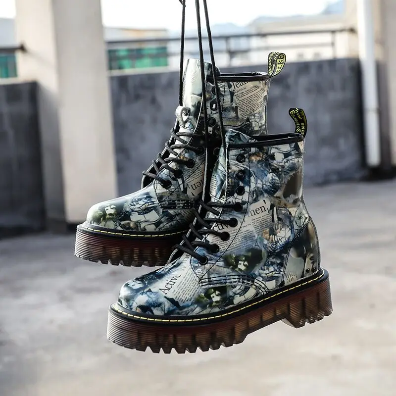 

REVT 2020 new style womens Genuine Leather fashion Martin boots Women Booties Lace Up winter womens shoes