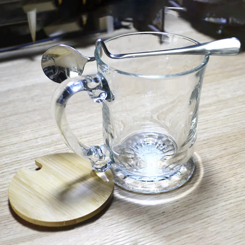 Cup spoon woodecover 400 мл с крышкой стеклянные кофейные чашки и кружки Европейская латте кофейная кружка горячие напитки стеклянная чашка ретро кофе стеклянная чашка для подарка - Цвет: Cup spoon woodecover