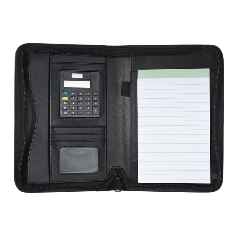Padfolio из искусственной кожи A5 Портативный Бизнес Портфель папка с калькулятором для деловых людей или интервью