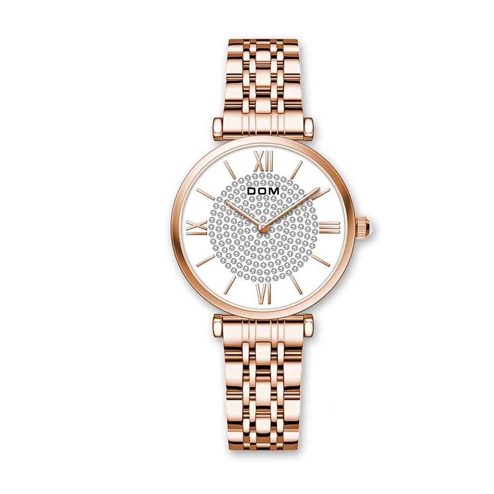 

DOM Trendy Ladies Watch Full drill Casual Lightweight Fashion Luxury Waterproof Swimming Stainless Steel Strap G-1342