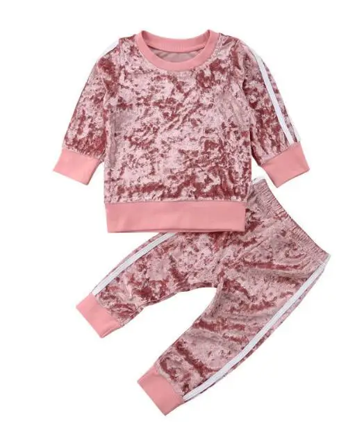 Pink Одежда для маленьких девочек детский комплект из 2 предметов: футболка+ штаны - Цвет: Pink