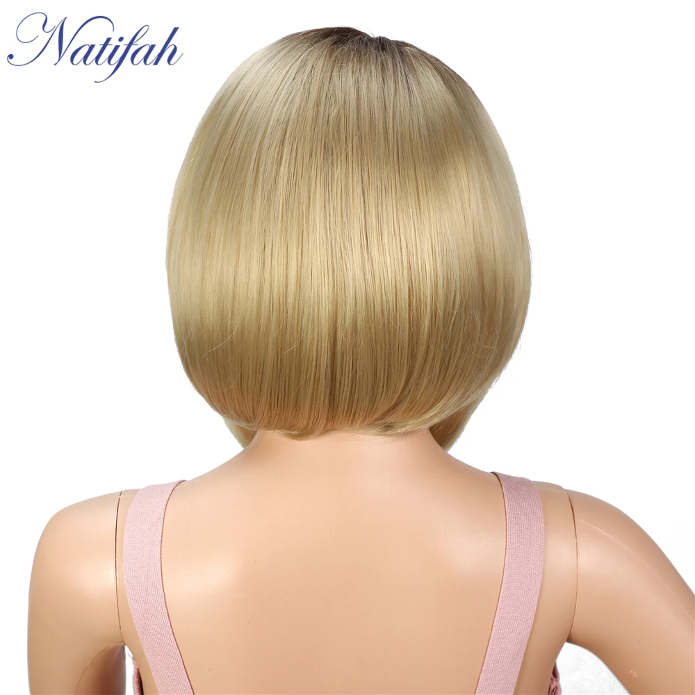 Natifah Ombre блонд парик короткий прямой боб парик синтетические парики на кружеве 150% плотность термостойкий косплей для черных женщин