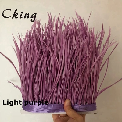 light purple Cking 10 ярдов Красный цвет натуральное гусиное перо планки 15-20 см 6-8 дюймов ширина перо для рукоделия кружевные ремни - Цвет: light purple