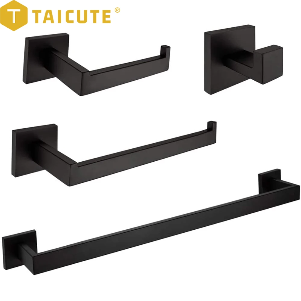 Wall Mounted Towel Bar Robe Hooks toilet paper holder towel hook bathroom hardware set bathroom hardware accessories Toilet Paper Roll Holder Stainless Steel Hardware TAICUTE Black Bathroom Accessories Sets 4