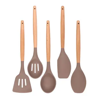 

Wooden Handle Food Grade Silicone Kitchenware Set Baking Tools Non-stick Spatula Cooking Kitchen Utensils