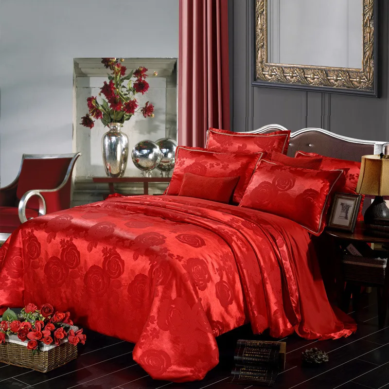 Новинка, европейский стиль, хлопок, сатин, жаккардовый Комплект постельного белья, четыре предмета, Дворцовый стиль, свадебное украшение - Цвет: Red