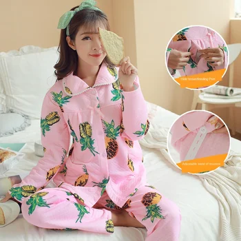 

2PCS/Set Quality Cotton Maternity Nursing Clothing Suits Sweet Winter Breast Feeding Lounge for Pregnant Women Pregnancy Pajamas