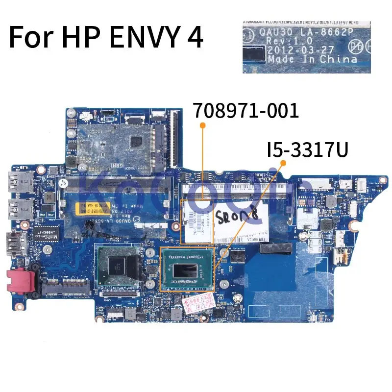Материнская плата для ноутбука HP ENVY 4 I5-3317U материнская 708971-001 LA-8662P SR0N8 SLJ8C DDR3 |