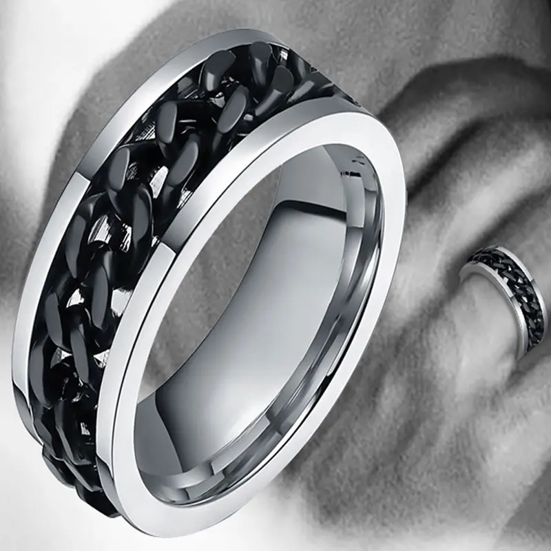 Stainless Steel Spinner Chain Ring  Stainless Steel Fidget Ring - Ring Men  Stainless - Aliexpress