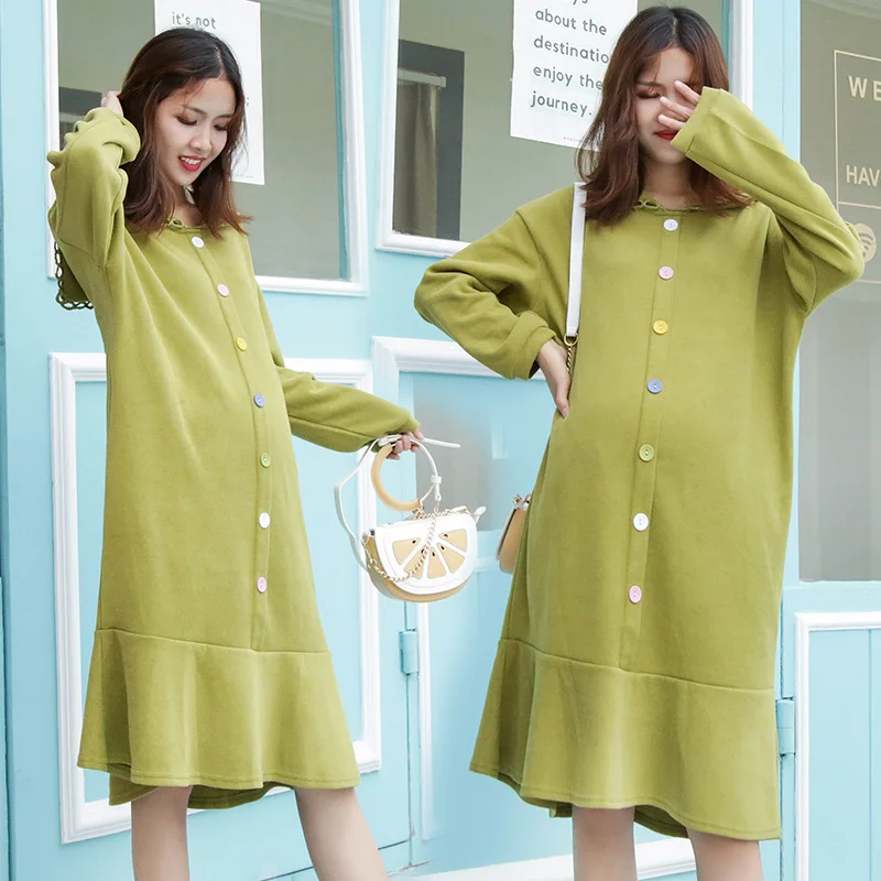 

2019 New Style Fashion Models Loose Autumn And Winter Dress Korean-style Loose And Plus-sized Pregnant Women New Style Mid-lengt