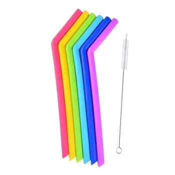

6Pcs Reusable Silicone Drinking Straws Set,Long Flexible Straws with Cleaning Brushes
