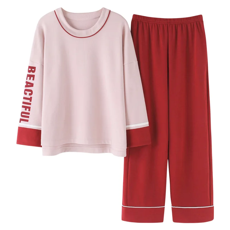 

C22015 # Solid Color Back Rabbit Pullover LZ High Quality Pure Cotton Long Sleeve Pajamas Homewear Set Series