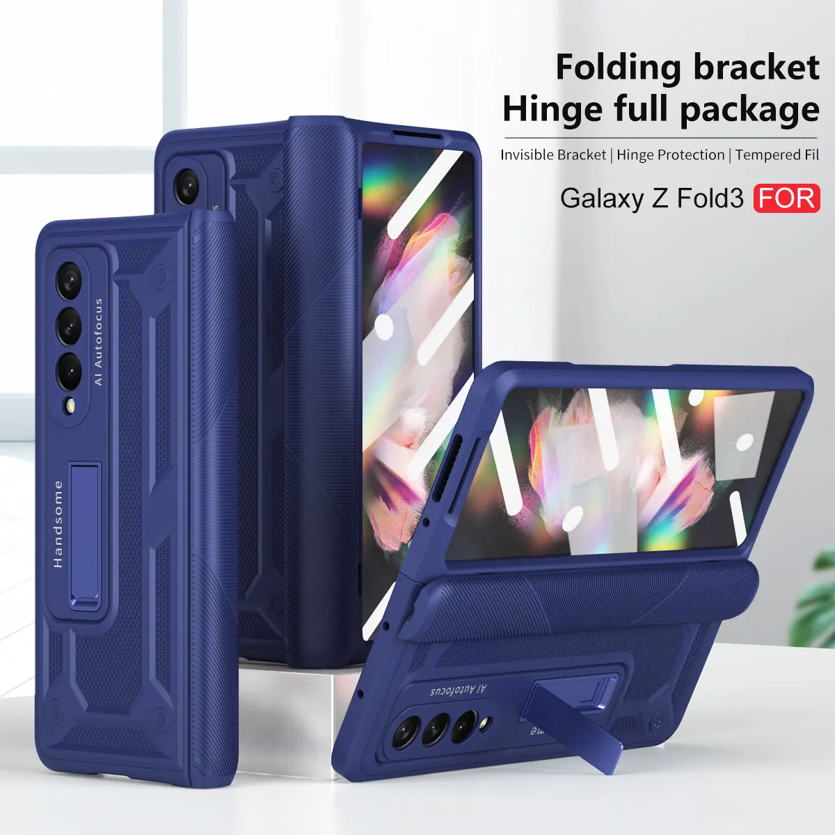 

Складной кронштейн с шарниром, полная упаковка для Samsung Galaxy Z Fold 3 с передним экраном, стеклянная пленка, полная Защита, Чехол