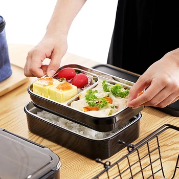 

Portable Stainless Steel 2 layer Lunch Box Independent Lattice Bento Box Microwave Dinnerware Food Storage Container Foodbox