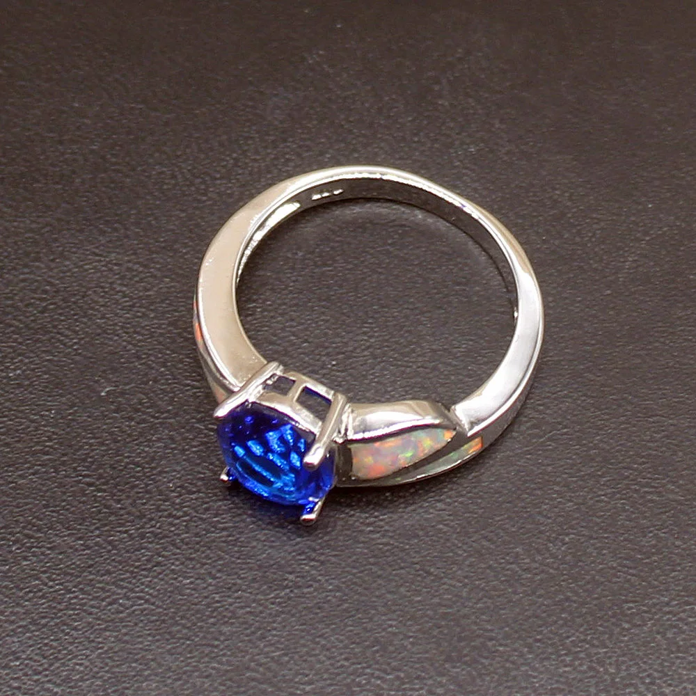 Gemstonefactory Jewelry Big Promotion Single Unique 925 Silver Sapphire White Opal Women Girls Gifts Band Rings 7.5# 20214431