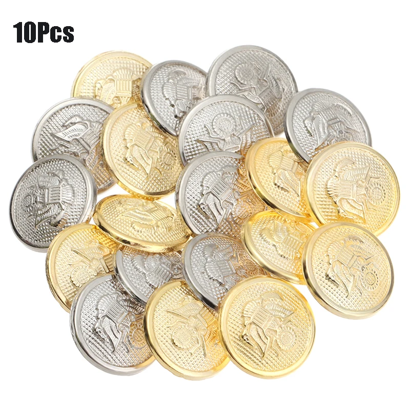 10PCS 골드 실버 15mm 라운드 금속 독수리 단추 블레 이저 정장 유니폼 단추 독수리 배지 바느질 의류 DIY 의류 액세서리