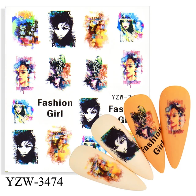 Colorful Face Flower Stickers Nail Stickers Transfer Nails Water Decal Nail Decals Leaf Sticker Series Watermark Nails Geometric YZW-3474
