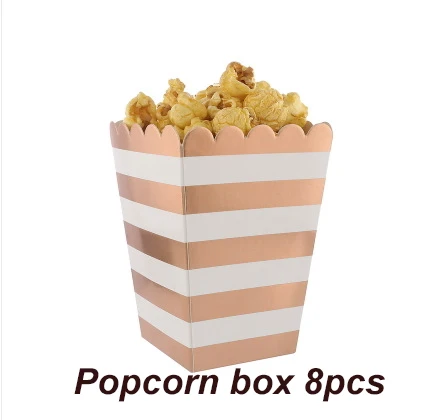 Popcorn box 8pcs Розовое золото, одноразовая посуда для вечеринки, Чашка Шампанского, соломинки, 1-й день рождения, Свадебная вечеринка, Декор, Детские принадлежности для душа - Цвет: Popcorn box 8pcs