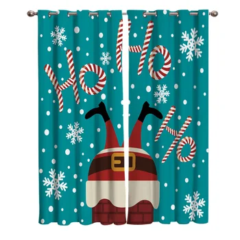 

Christmas Theme Funny Santa Ho-Ho-Ho Blue Blackout Window Curtains Living Room Curtain Kitchen Blackout Curtains