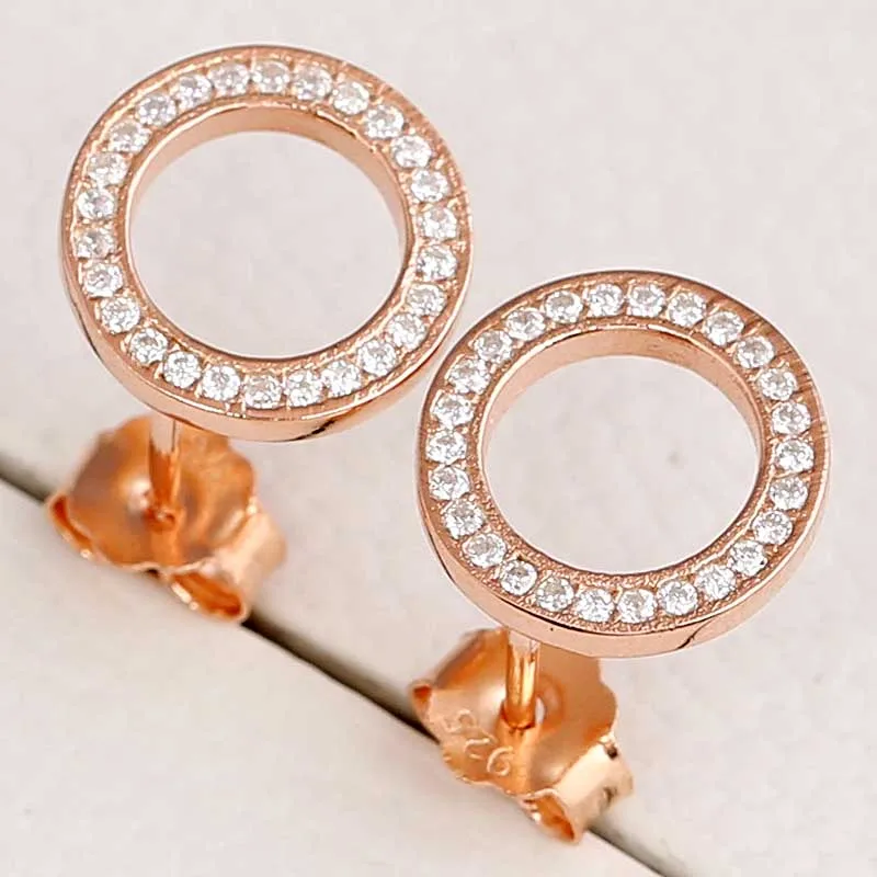 Розовые сверкающие круглые серьги-гвоздики с кристаллами Forever для женщин, 925 пробы серебряные серьги, свадебный подарок, ювелирные изделия в европейском стиле Diy