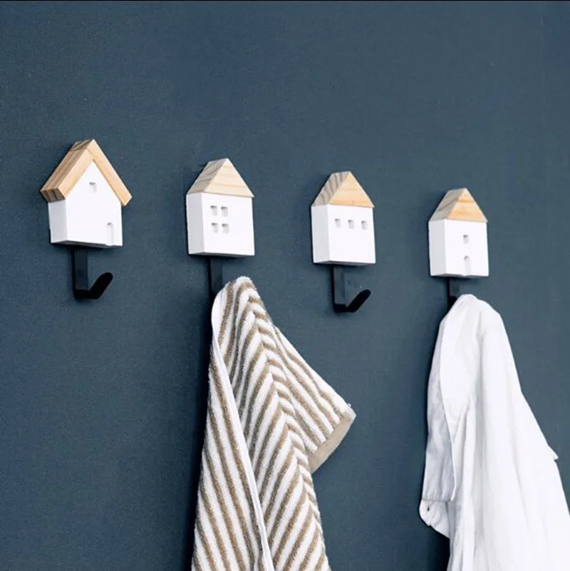 Home Decor Solid Wood Hook Sticky Hooks Room Organizer Wall Shelf Cute