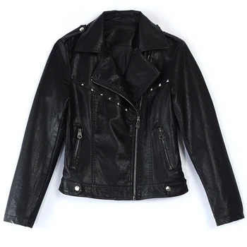 

2020 Spring And Autumn Leather Jacket Women New Fashion Zipper Pocket Regular Black Straight Short Long-Sleeved Leather Coat