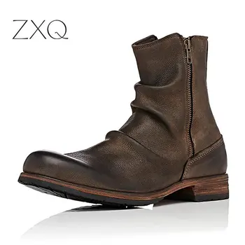 

Newly Retro Men Punk Motorcycle Leather Ankle Boots Lace up Combat Shoes Plus Size 38-48