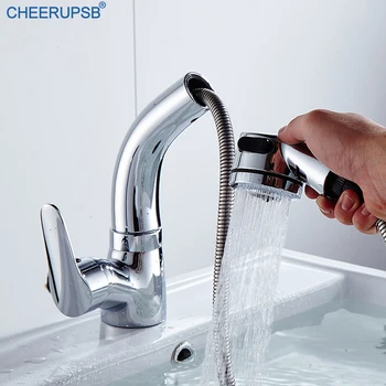 

Height Adjustable Pull Out Sink Tap Bathroom Basin Faucet Hot Cold Mixer Taps Stream Sprayer Water Brass Chrome Faucets Torneira