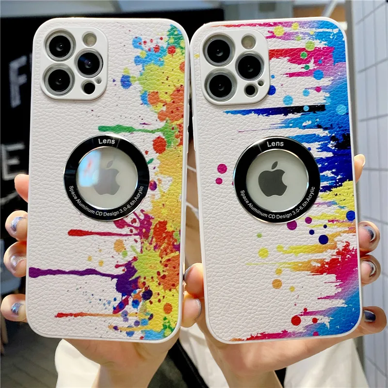 Oil Paints Full Lens Camera Protection Leather Case For iPhone 12 11 Pro Max X XS XR 7 8 plus SE Shockproof Soft Back Cover | Мобильные