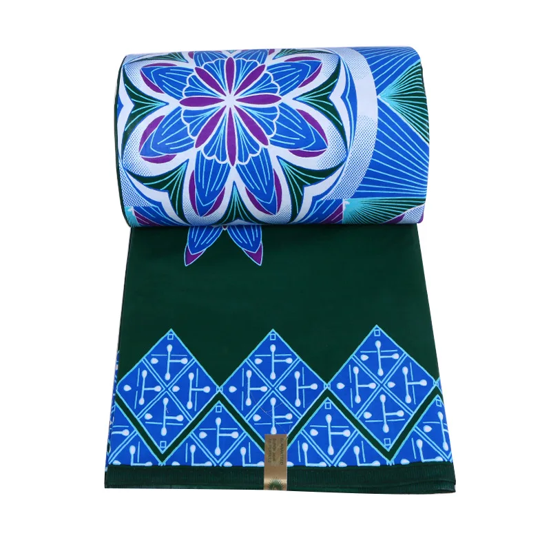 Cotton Blue& Purple Flower Print Wax Dark Green Fabric Veritable Ankara Dutch Wax
