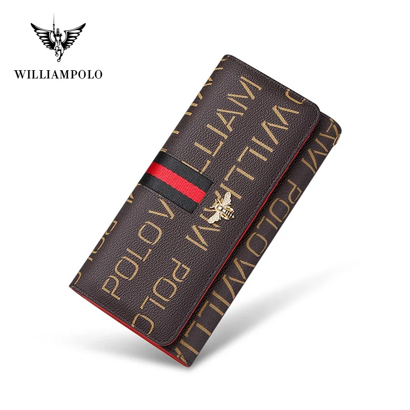 Длинные кошельки WilliamPolo для женщин складные вместительные дамские бумажники из