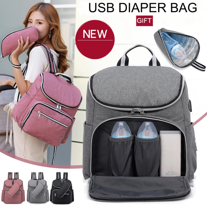 

USB Diaper Bag Mom Mummy Nursing Bag Large Storage Baby Care Backpack Travel Backpack Nappy Stroller Bag Pregnant Bag