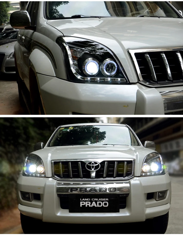 Автомобильный Стильный чехол на голову для Toyota Prado FJ120, фары, светодиодный фонарь, DRL Объектив, двойной луч, Биксеноновые HID аксессуары