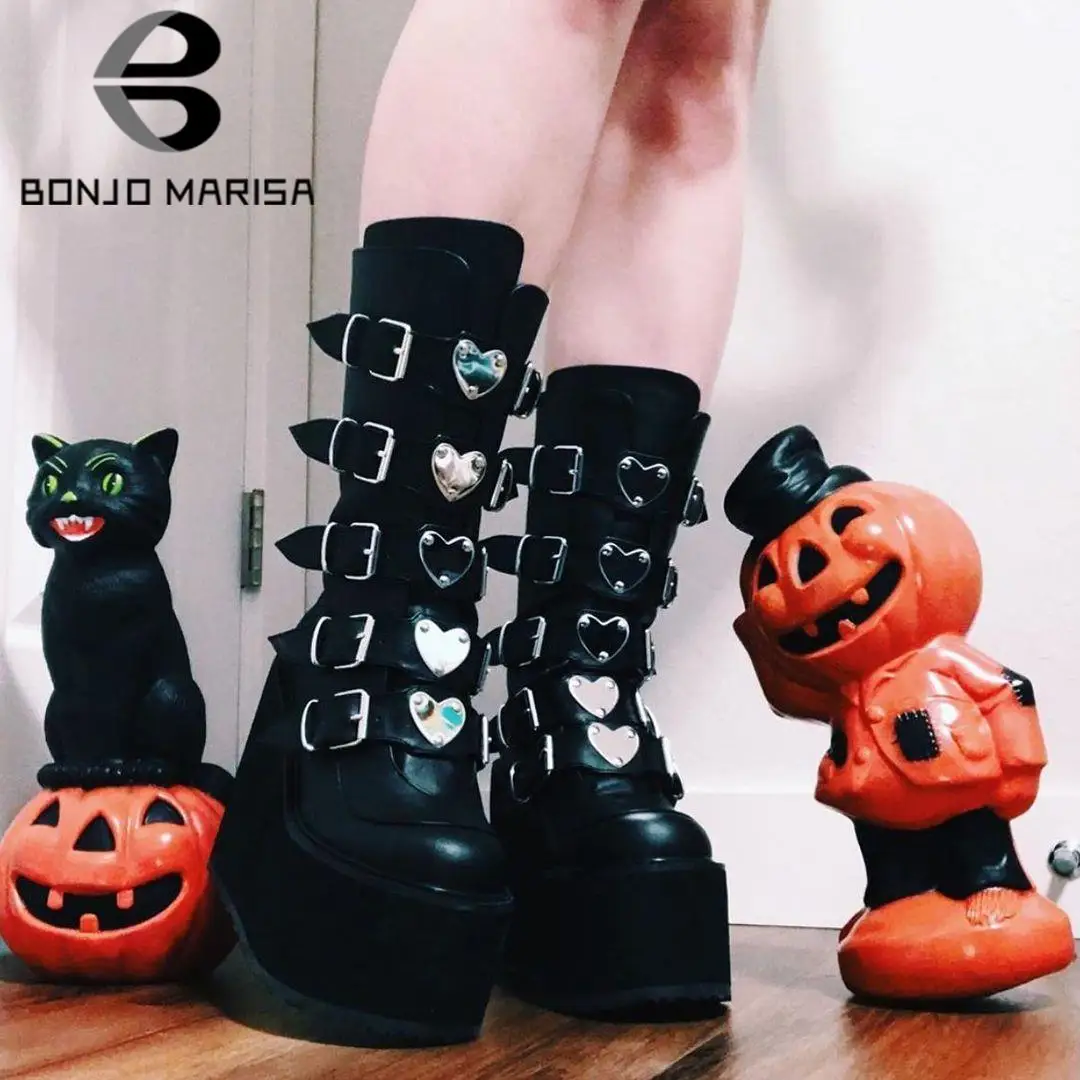Platform Boots Heart Buckles Goth Platform Boots Buckles Brand