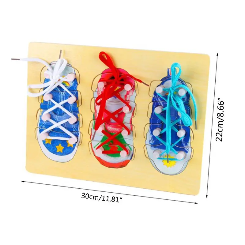 Деревянная шнуровка обувная игрушка учится завязывать шнурки, мелкая моторика игрушка резьба игрушка настольная игра для детей