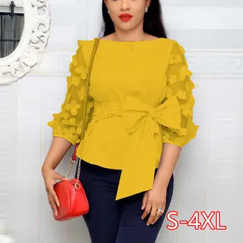 

2020 Women's Sheer Mesh See-through Blouse Shirt New Fashion Elegant Slim Floral Half Sleeve Tops Shirt O-neck Plus Size Blouse