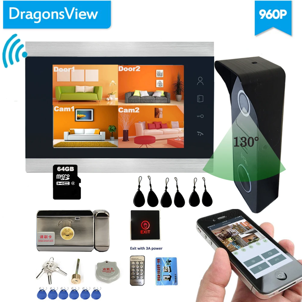 Dragonsview 7 дюймов видеодомофон Wifi беспроводной дверной звонок камера
