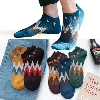 

10 Pcs Spring and Summer Retro Cotton Socks Men's Short Tube Casual Stripes Men's Boat Socks Thin Section Wave Strip